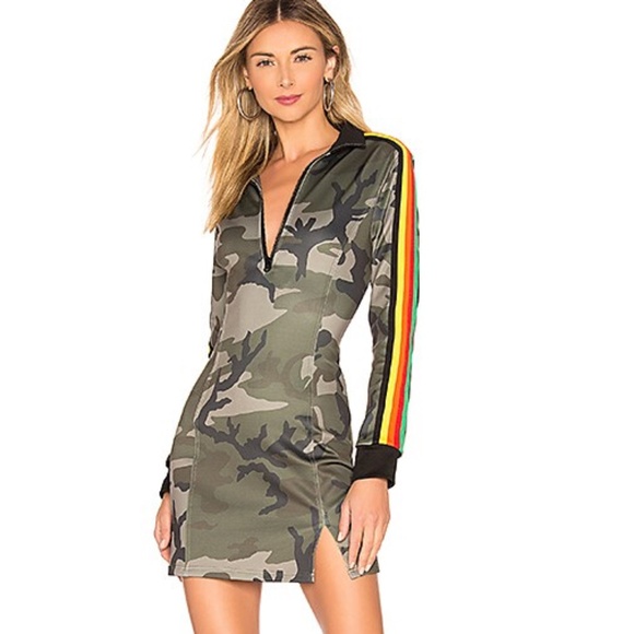 New REVOLVE Pam & Gela Camo/Camouflage Track Dress w/Racing Stripes Sz Small - Picture 1 of 7